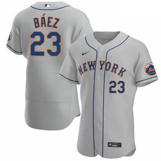 Men's NeW York Mets #23 Javier Baez Gray Anthentic Nike Jersey