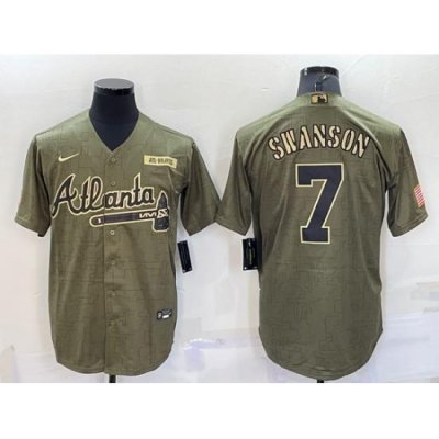 Men Atlanta Braves 7 Dansby SWanso Camo Salute To Service Cool Base Stitched Jersey