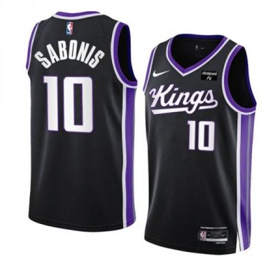 Men Sacramento Kings 10 Domantas Sabonis Black 2023 24 Icon Edition Swingman Stitched Basketball Jersey