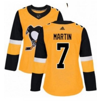 Womens Adidas Pittsburgh Penguins 7 Paul Martin Authentic Gold Alternate NHL Jersey