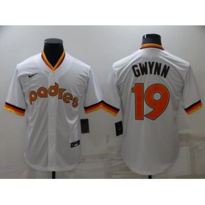 Men's San Diego Padres #19 Tony GWynn White CooperstoWn Collection Stitched ThroWback Jersey