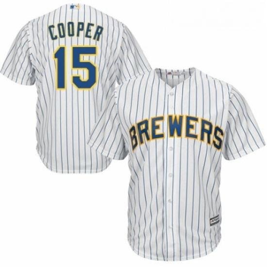 Youth Majestic Milwaukee Brewers 15 Cecil Cooper Replica White Home Cool Base MLB Jersey