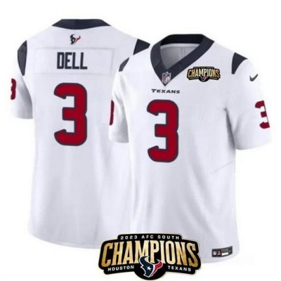 Men Houston Texans 3 Tank Dell White 2023 F U S E  AFC South Champions Patch Vapor Untouchable Limited Stitched Football Jersey