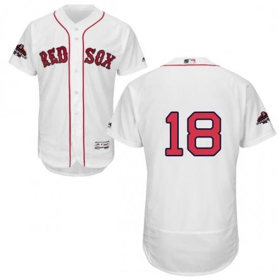 Mens Majestic Boston Red Sox 18 Mitch Moreland White Home Flex Base Authentic Collection 2018 World Series Jersey