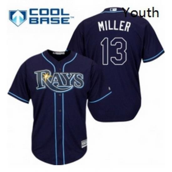 Youth Majestic Tampa Bay Rays 13 Brad Miller Authentic Navy Blue Alternate Cool Base MLB Jersey