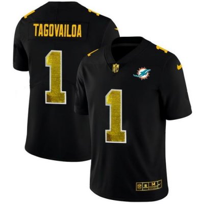 Miami Dolphins 1 Tua Tagovailoa Men Black Nike Golden Sequin Vapor Limited NFL Jersey