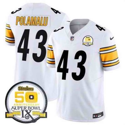 Men Pittsburgh Steelers 43 Troy Polamalu White 2024 F U S E 50th Anniversary Of Super Bowl IX Alternate Vapor Untouchable Limited Stitched Jersey