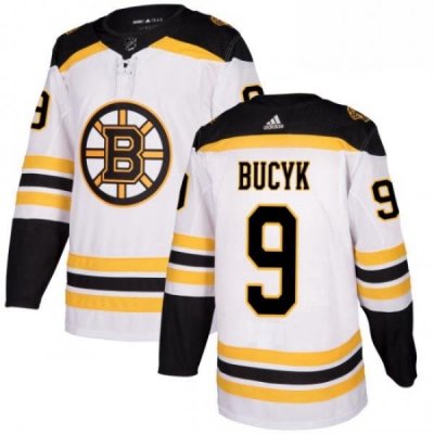 Mens Adidas Boston Bruins 9 Johnny Bucyk Authentic White Away NHL Jersey