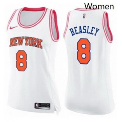 Womens Nike New York Knicks 8 Michael Beasley Swingman WhitePink Fashion NBA Jersey