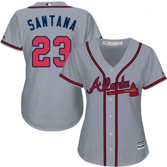 Womens Majestic Atlanta Braves 23 Danny Santana Authentic Grey Road Cool Base MLB Jersey