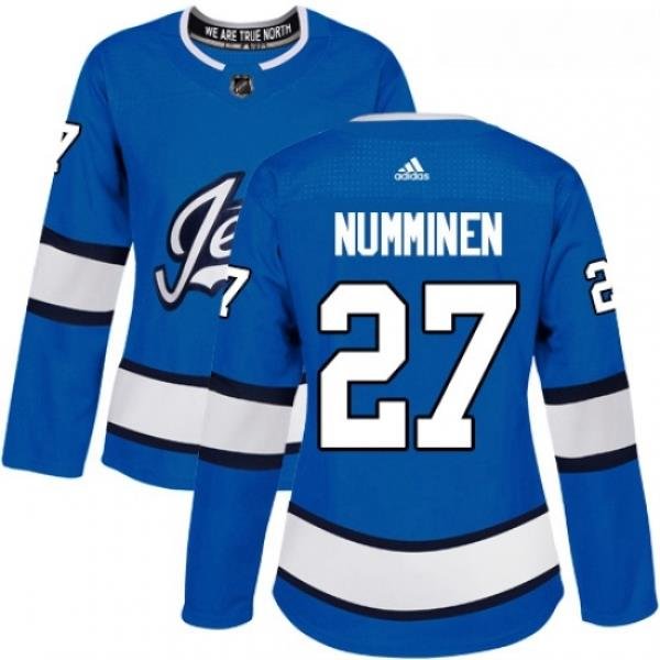 Womens Adidas Winnipeg Jets 27 Teppo Numminen Authentic Blue Alternate NHL Jersey