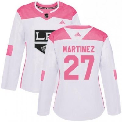 Womens Adidas Los Angeles Kings 27 Alec Martinez Authentic WhitePink Fashion NHL Jersey