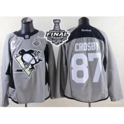 Penguins #87 Sidney Crosby Grey Practice 2017 Stanley Cup Final Patch Stitched NHL Jersey