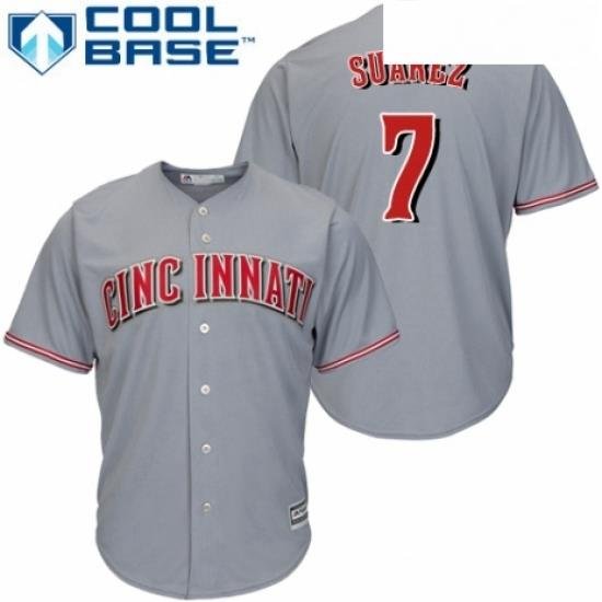 Youth Majestic Cincinnati Reds 7 Eugenio Suarez Authentic Grey Road Cool Base MLB Jersey