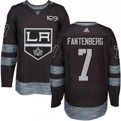 Mens Adidas Los Angeles Kings 7 Oscar Fantenberg Authentic Black 1917 2017 100th Anniversary NHL Jersey