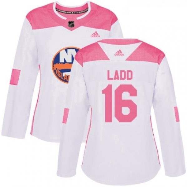 Womens Adidas New York Islanders 16 Andrew Ladd Authentic WhitePink Fashion NHL Jersey