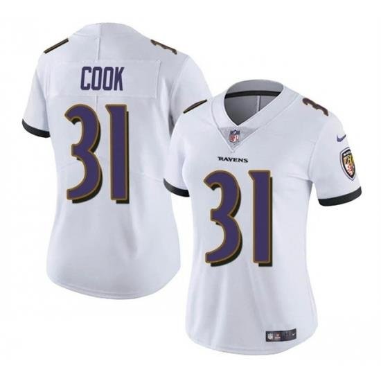 Women Baltimore Ravens 31 Dalvin Cook White Football Jersey