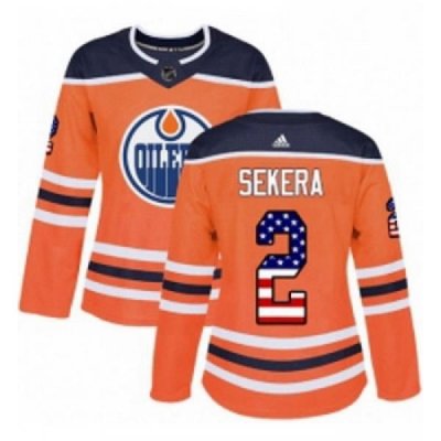 Womens Adidas Edmonton Oilers 2 Andrej Sekera Authentic Orange USA Flag Fashion NHL Jersey