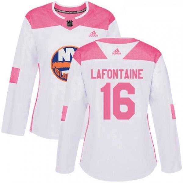 Womens Adidas New York Islanders 16 Pat LaFontaine Authentic WhitePink Fashion NHL Jersey