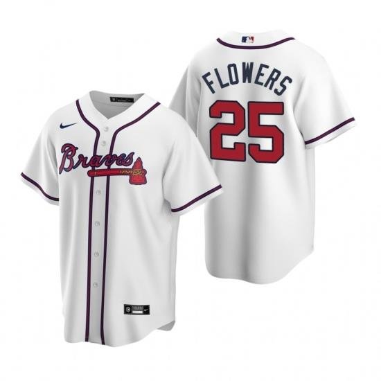 Mens Nike Atlanta Braves 25 Tyler FloWers White Home Stitched Baseball Jerse