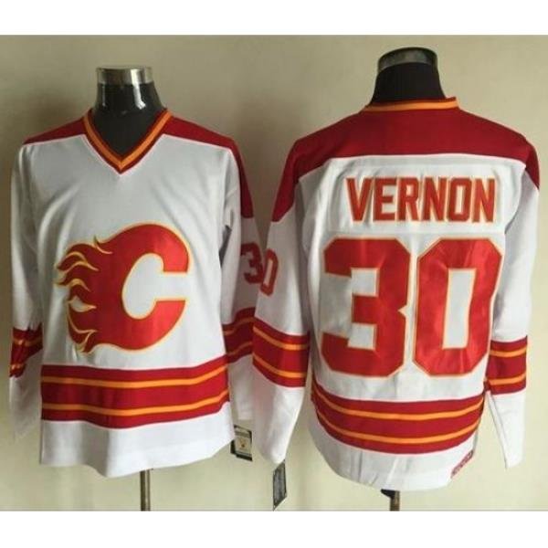 Flames #30 Mike Vernon White CCM Throwback Stitched NHL Jersey