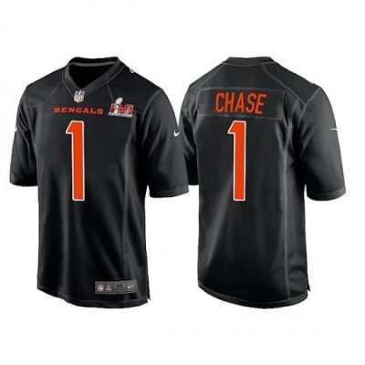 Men Cincinnati Bengals 1 Ja 27Marr Chase 2022 Black Super Bowl LVI Game Stitched Jersey