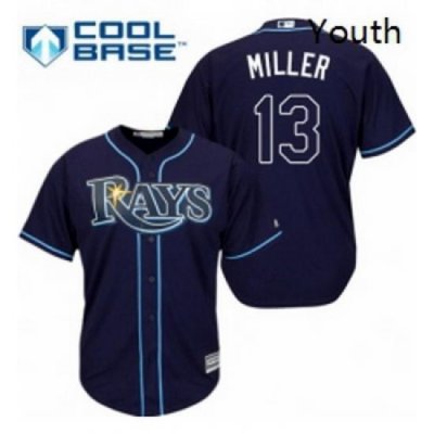 Youth Majestic Tampa Bay Rays 13 Brad Miller Replica Navy Blue Alternate Cool Base MLB Jersey