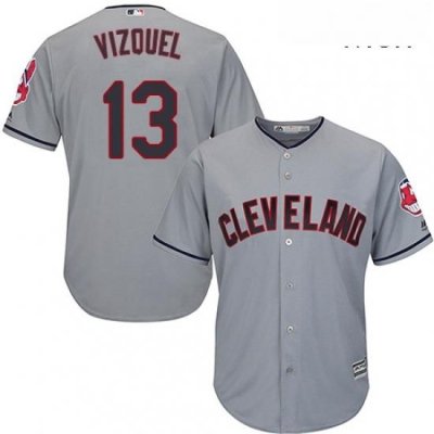 Mens Majestic Cleveland Indians 13 Omar Vizquel Replica Grey Road Cool Base MLB Jersey