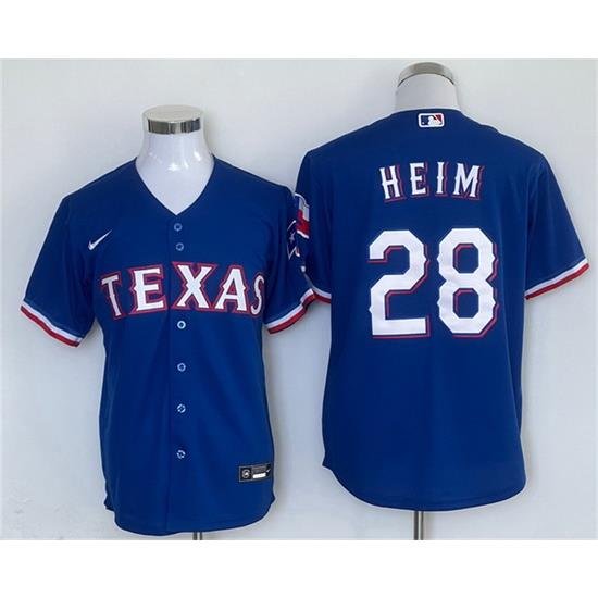 Men Texas Rangers 28 Jonah Heim Royal With Patch Cool Base Stitched MLB Jersey