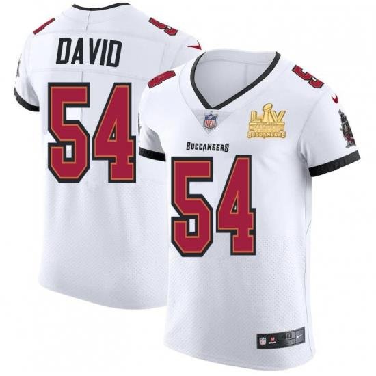 Men Tampa Bay Buccaneers 54 Lavonte David Men Super Bowl LV Champions Patch Nike White Vapor Elite Jersey