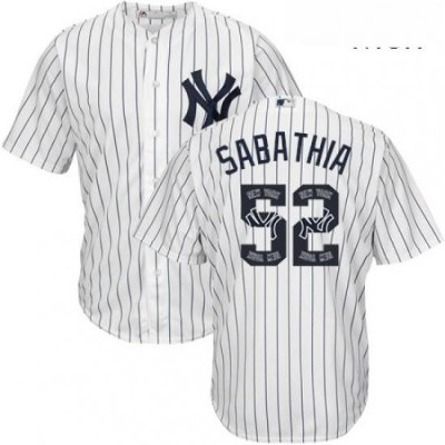 Mens Majestic New York Yankees 52 CC Sabathia Authentic White Team Logo Fashion MLB Jersey