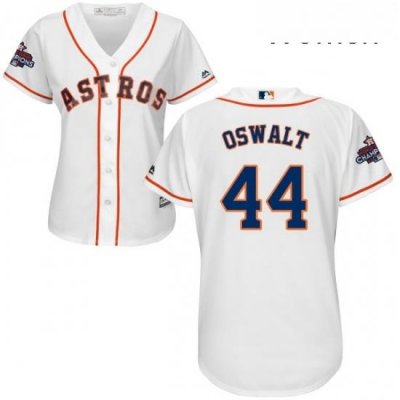 Womens Majestic Houston Astros 44 Roy Oswalt Replica White Home 2017 World Series Champions Cool Base MLB Jersey