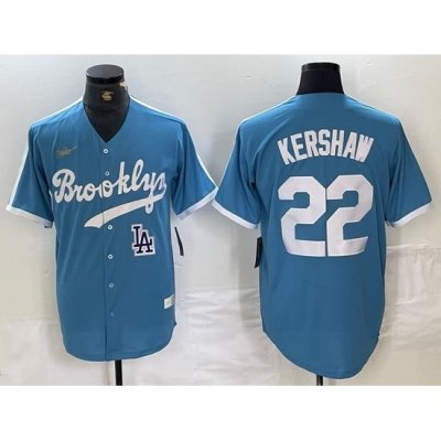 Men Los Angeles Dodgers 22 Clayton KershaW Light Blue ThroWback Cool Base Stitched Baseball Jerseys