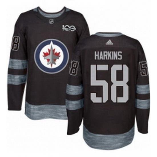 Mens Adidas Winnipeg Jets 58 Jansen Harkins Premier Black 1917 2017 100th Anniversary NHL Jersey