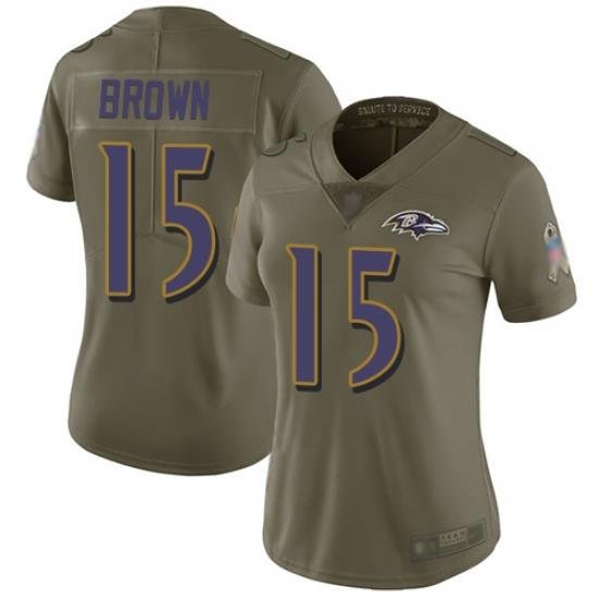 Ravens 15 Marquise Brown Olive Women Stitched Football Limited 2017 Salute to Service Jersey