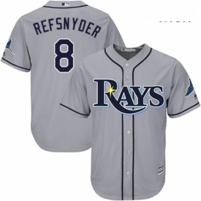 Mens Majestic Tampa Bay Rays 8 Rob Refsnyder Replica Grey Road Cool Base MLB Jersey