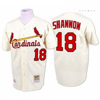 Mens Mitchell and Ness St Louis Cardinals 18 Mike Shannon Authentic Cream 1964 Throwback MLB Jersey