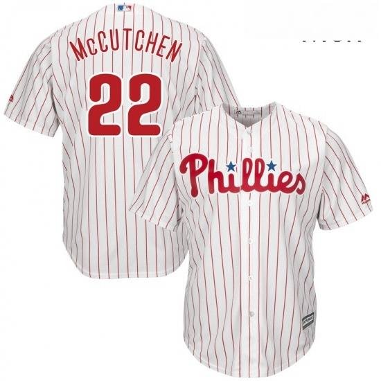 Mens Philadelphia Phillies 22 Andrew McCutchen Majestic White Scarlet Official Cool Base Player Jersey