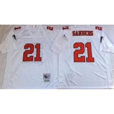 Men Atlanta Falcons 21 Deion Sanders White M&N Throwback Jersey