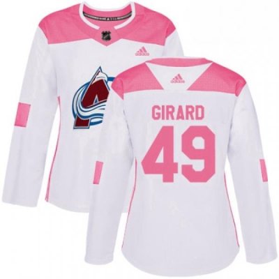 Womens Adidas Colorado Avalanche 49 Samuel Girard Authentic White Pink Fashion NHL Jersey