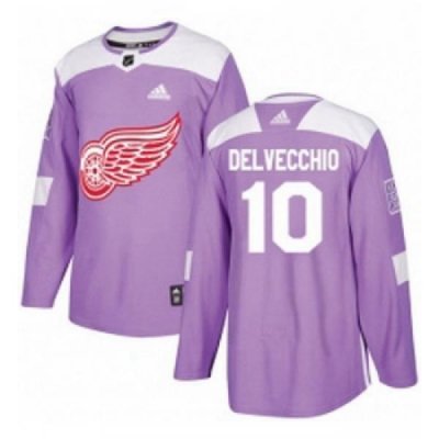 Youth Adidas Detroit Red Wings 10 Alex Delvecchio Authentic Purple Fights Cancer Practice NHL Jersey