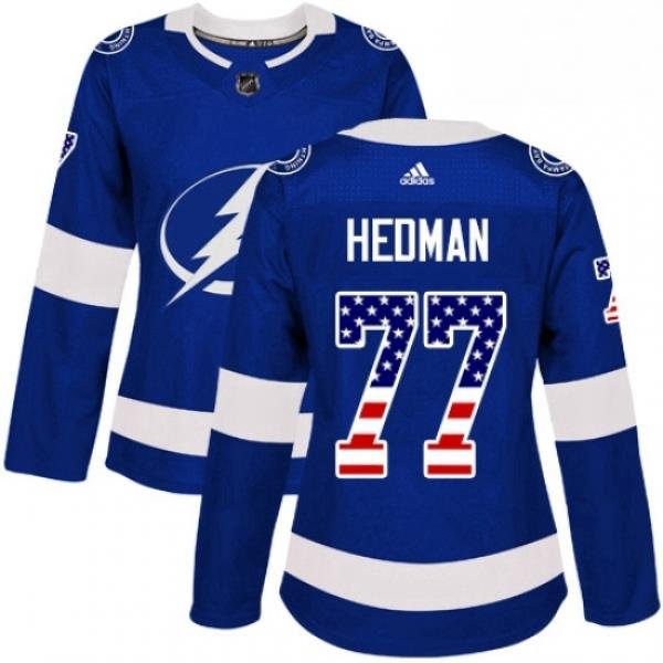 Womens Adidas Tampa Bay Lightning 77 Victor Hedman Authentic Blue USA Flag Fashion NHL Jersey