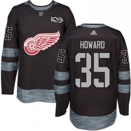 Mens Adidas Detroit Red Wings 35 Jimmy Howard Premier Black 1917 2017 100th Anniversary NHL Jersey