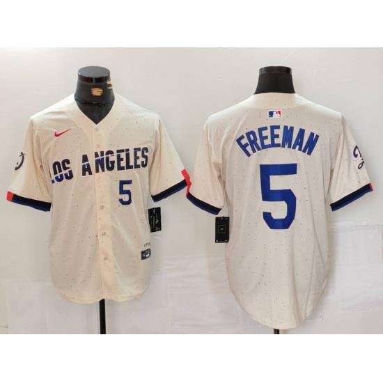 Men Los Angeles Dodgers 5 Freddie Freeman Cream Stitched Baseball Jersey 2