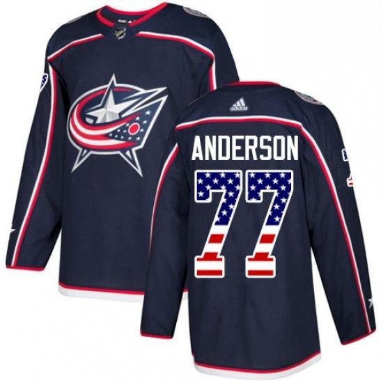 Mens Adidas Columbus Blue Jackets 77 Josh Anderson Authentic Navy Blue USA Flag Fashion NHL Jersey