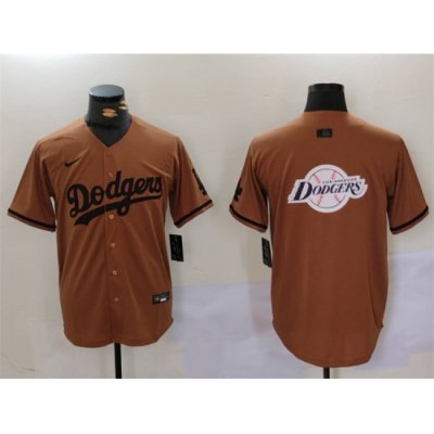 Men Los Angeles Dodgers Team Big Logo Brown Cool Base With Patch Stitched Baseball Jersey 3