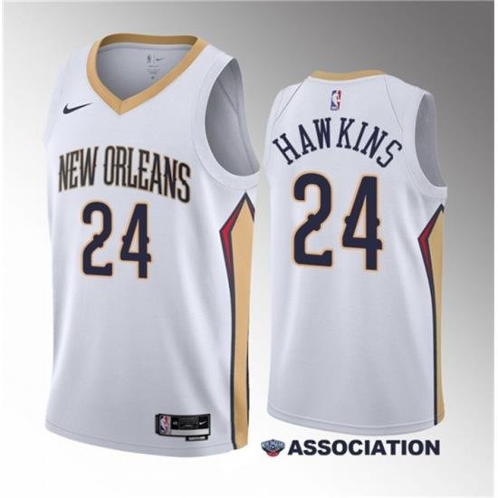 Men New Orleans Pelicans 24 Jordan Hawkins White 2023 Draft Association Edition Stitched Basketball Jersey