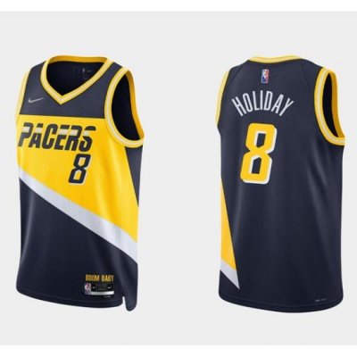 Men Indiana Pacers 8 Justin Holiday 2021 22 Navy City Edition 75th Anniversary Stitched Basketball Jersey