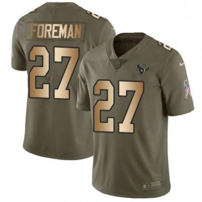 Men Nike Houston Texans 27 DOnta Foreman Limited OliveGold 2017 Salute to Service NFL Jersey