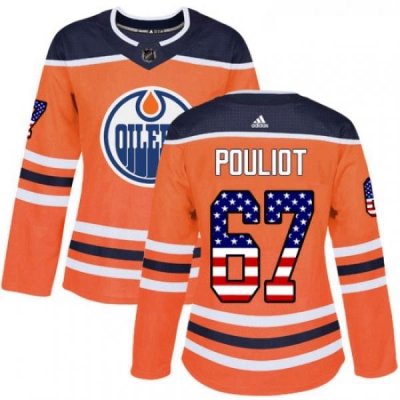 Womens Adidas Edmonton Oilers 67 Benoit Pouliot Authentic Orange USA Flag Fashion NHL Jersey